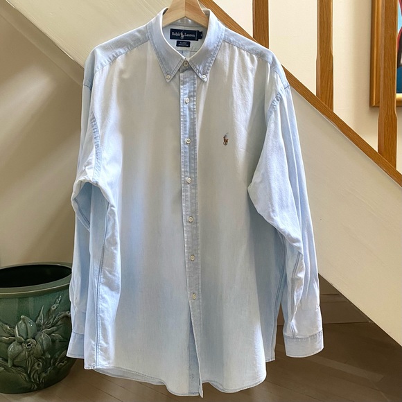 RALPH LAUREN BLAIRE 100% Cotton Men’s Shirt, Light Blue and White, Size Large - Picture 4 of 16